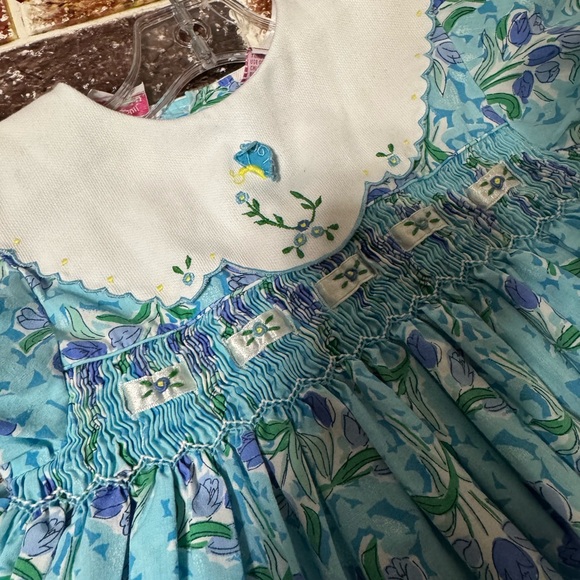 Vintage Allison Ann smocked blue tulips dress 3t 19” sth girls boutique - Picture 2 of 3